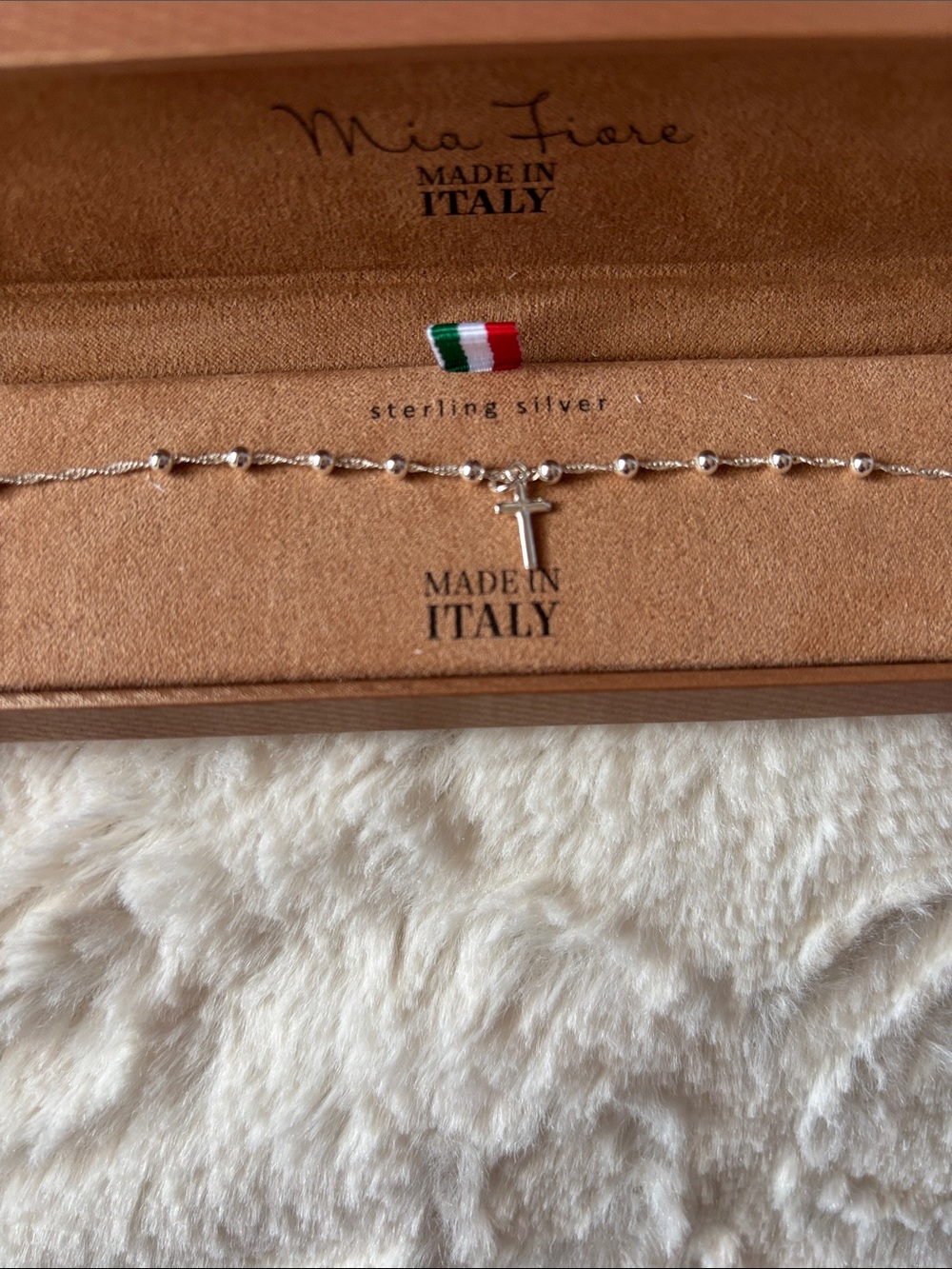 Mia Fiore Sterling Silver Bead Bracelet with Cross Charm - Silver